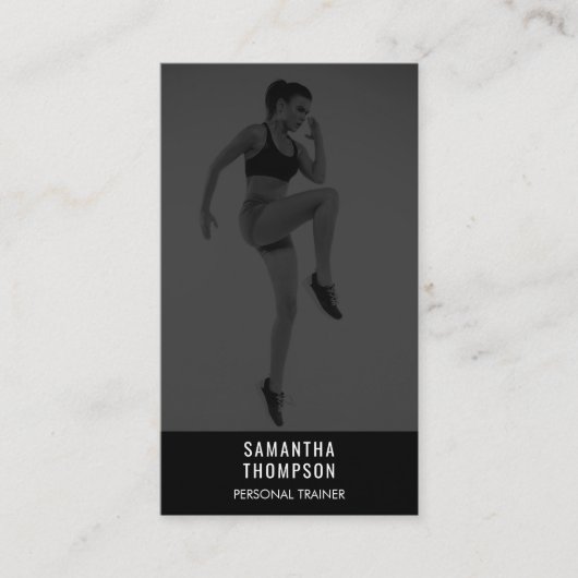 白黒パーソナルトレーナーフィットネスカスタム写真 名刺 (正面)