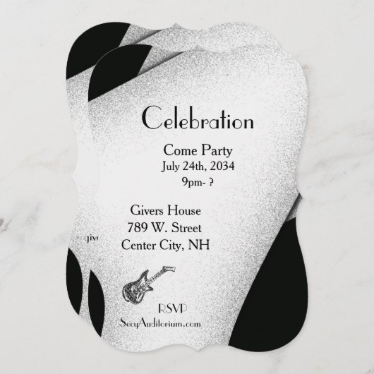 白黒パーティーギター 招待状 (正面/裏面)