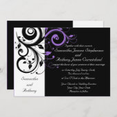 白黒パープルスワール結婚式招待状 招待状 (正面/裏面)