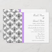 白黒パープルダマスウェディング招待状 招待状 (正面/裏面)