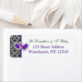 白黒パープルダマスクハート住所 シール (インサイチュ)