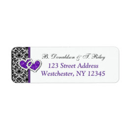 白黒パープルダマスクハート住所 シール