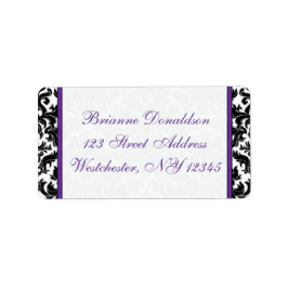 白黒パープルダマスクハート住所 シール2 ラベル