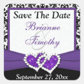 白黒パープルダマスク1.5インチデイトスティックを保存 スクエアシール (正面)