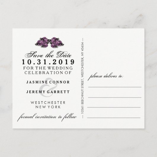 白黒パープルバラハロウィン救日 案内ポストカード (裏面)