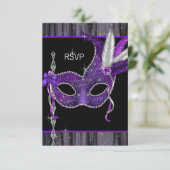 白黒パープルマスカレードパーティーRSVP 出欠カード (スタンド正面)