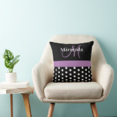 白黒パープルモノグラムスクリプト水玉模様 クッション (椅子)