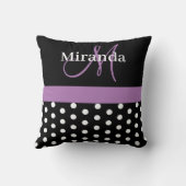 白黒パープルモノグラムスクリプト水玉模様 クッション (裏面)