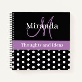 白黒パープルモノグラムスクリプト水玉模様 ノートブック