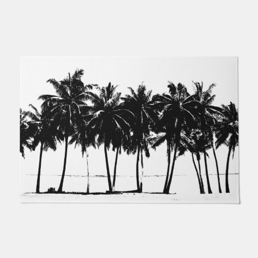 白黒パームツリーズポップ・アートのアート ドアマット (正面)