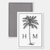白黒パームパルメットツリーモノグラム マグネット (正面/裏面)