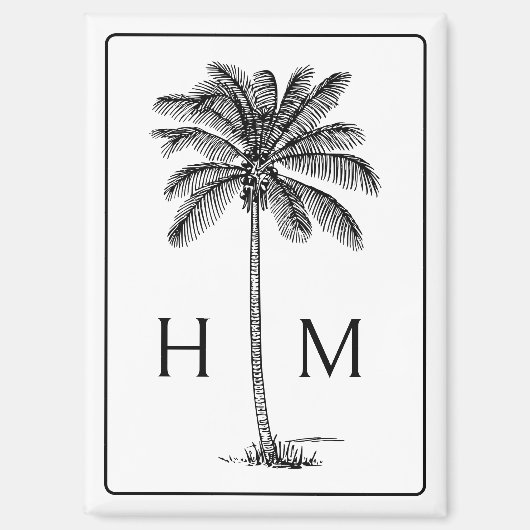 白黒パームパルメットツリーモノグラム マグネット (正面)