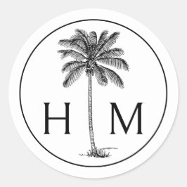 白黒パームパルメットツリーモノグラム ラウンドシール