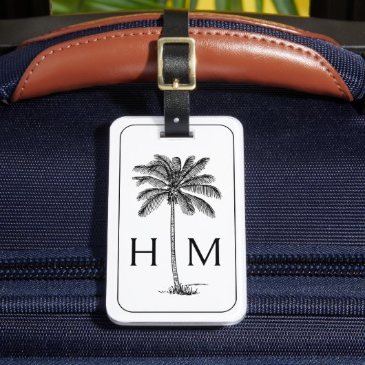 白黒パームパルメットツリーモノグラム ラゲッジタグ (正面インサイチュ2)