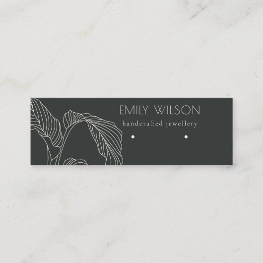 白黒パームリーフスケッチスタッドイヤリングディスプレイ スキニー名刺 (正面)