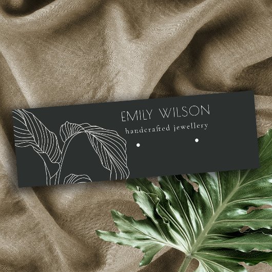 白黒パームリーフスケッチスタッドイヤリングディスプレイ スキニー名刺