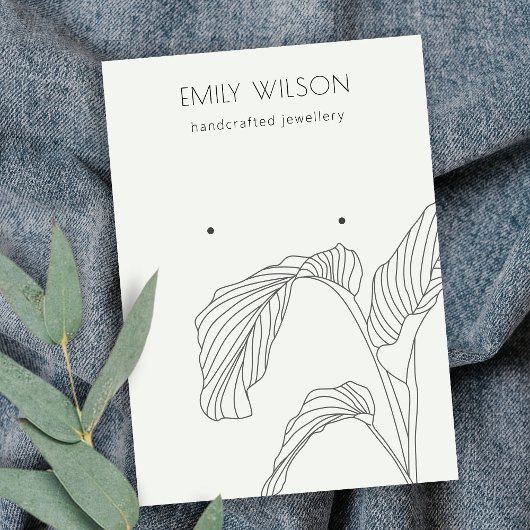 白黒パームリーフスケッチスタッドイヤリングディスプレイ 名刺