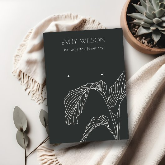 白黒パームリーフスケッチスタッドイヤリングディスプレイ 名刺