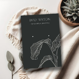 白黒パームリーフスケッチスタッドイヤリングディスプレイ 名刺
