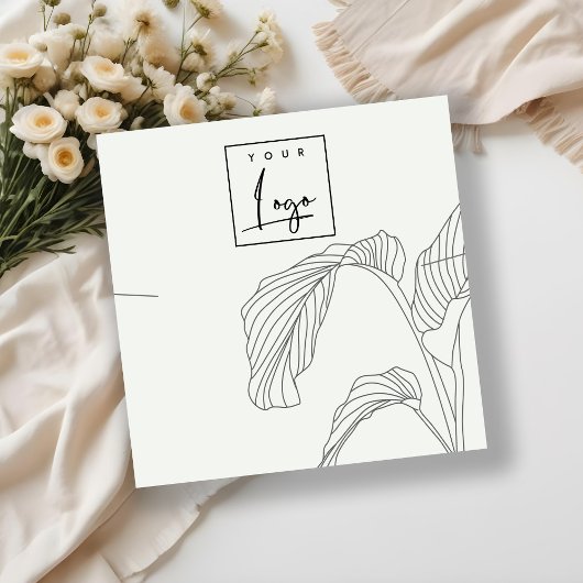 白黒パーム葉ススケッチのネックレスディスプレイ スクエア名刺