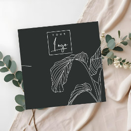 白黒パーム葉ススケッチのネックレスディスプレイ スクエア名刺