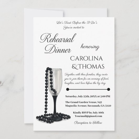 白黒パールシャンパンリハーサルディナー 招待状 (正面)