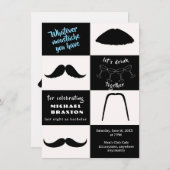 白黒ヒゲスタイルの独身パーティー 招待状 (正面/裏面)