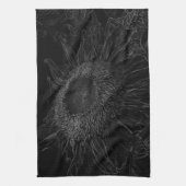 白黒ヒマワリのスケッチのデザイン キッチンタオル (縦)
