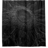 白黒ヒマワリのスケッチのデザイン シャワーカーテン (正面)