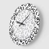 白黒ヒョウのプリントパターン ラージ壁時計 (傾斜)
