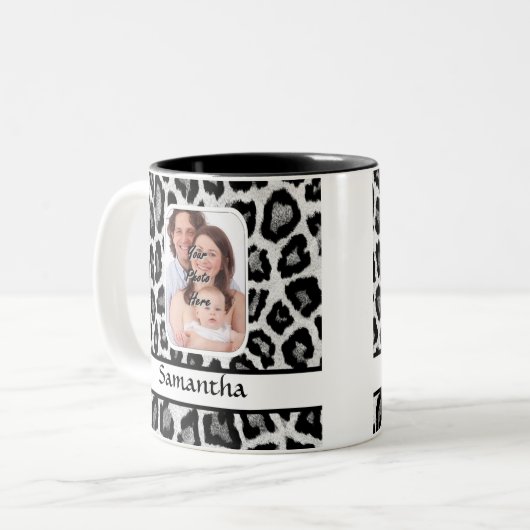 白黒ヒョウのプリント ツートーンマグカップ (正面左)