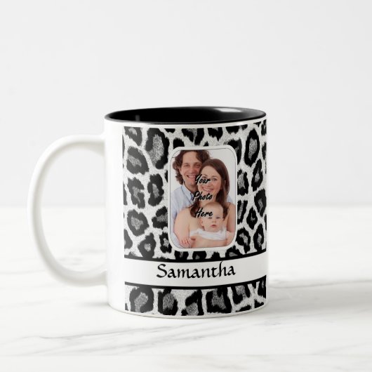 白黒ヒョウのプリント ツートーンマグカップ (左)