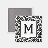 白黒ヒョウ印刷ファースポットイニシャル マグネット (正面/裏面)