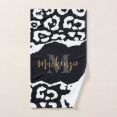 白黒ヒョウ印刷 バスタオルセット (ハンドタオル)