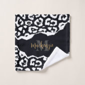 白黒ヒョウ印刷 バスタオルセット (ウォッシュタオル)