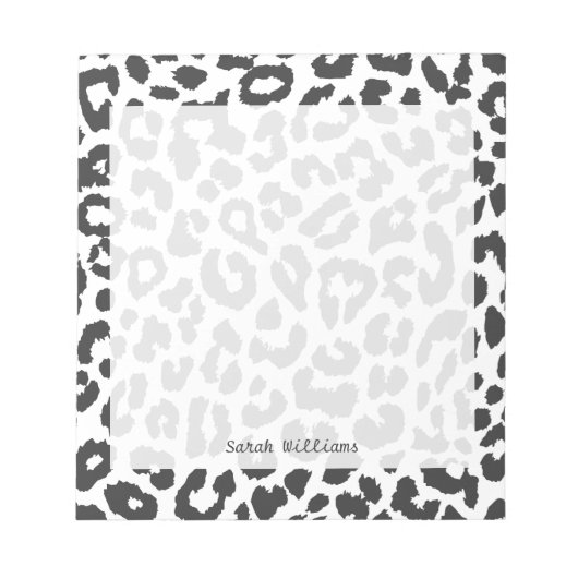 白黒ヒョウ柄の動物の肌のパターン ノートパッド (正面)