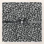 白黒ヒョウ柄(弓誕生日) ガラスコースター (正面)