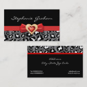 白黒ヒョウ柄（赤い弓と宝石） 名刺 (正面/裏面)