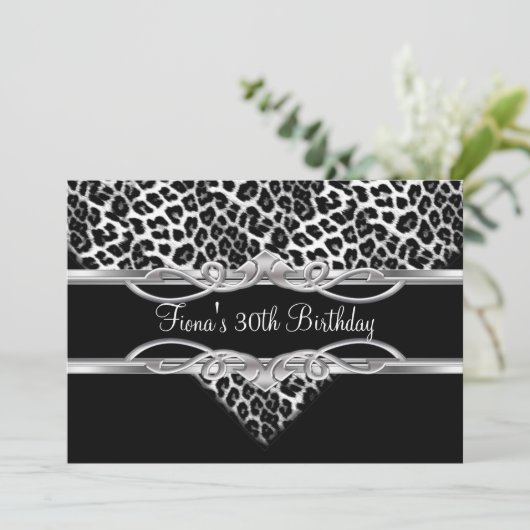 白黒ヒョウ30歳エレガント誕生日 招待状 (スタンド正面)