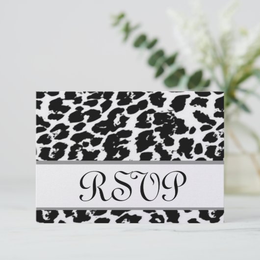 白黒ヒョウRSVPの結婚式の応答カード 出欠カード (スタンド正面)