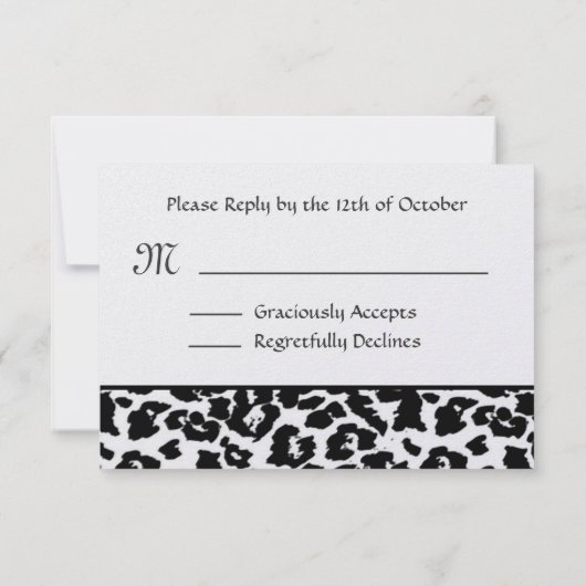 白黒ヒョウRSVPの結婚式の応答カード 出欠カード (裏面)