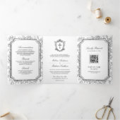 白黒ビクトリアンカトリックQRコード結婚 三つ折り招待状 (内部)