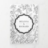 白黒ビクトリアンカトリックQRコード結婚 三つ折り招待状 (カバー)