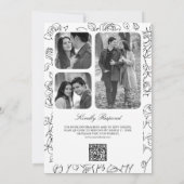 白黒ビクトリアンカトリックQRコード結婚 招待状 (裏面)