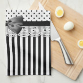 白黒ビクトリア時代の人は弓と縞で飾ります キッチンタオル (四つ折り)