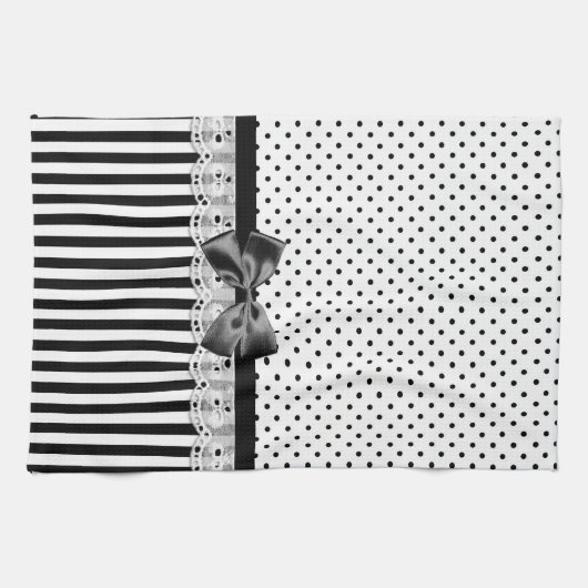 白黒ビクトリア時代の人は弓と縞で飾ります キッチンタオル (横)