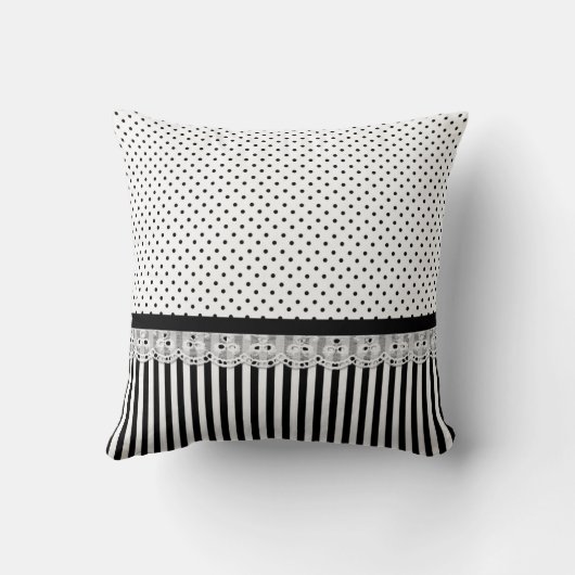 白黒ビクトリア時代の人は弓と縞で飾ります クッション (裏面)