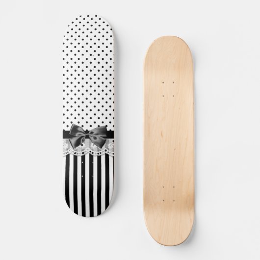 白黒ビクトリア時代の人は弓と縞で飾ります スケートボード (正面)