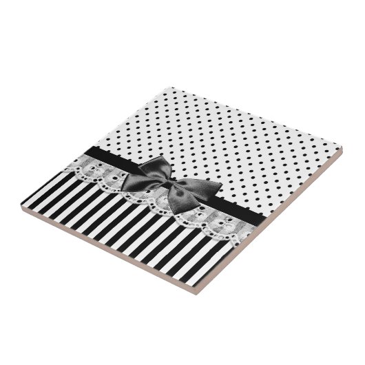 白黒ビクトリア時代の人は弓と縞で飾ります タイル (側面)