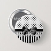 白黒ビクトリア時代の人は弓と縞で飾ります 缶バッジ (正面&裏面)